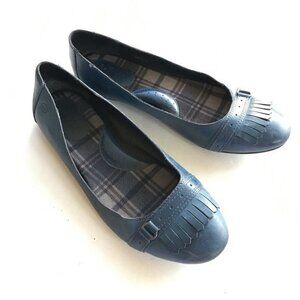 Born Blue Leather Flats Slip On Fringe Womens‎ Size